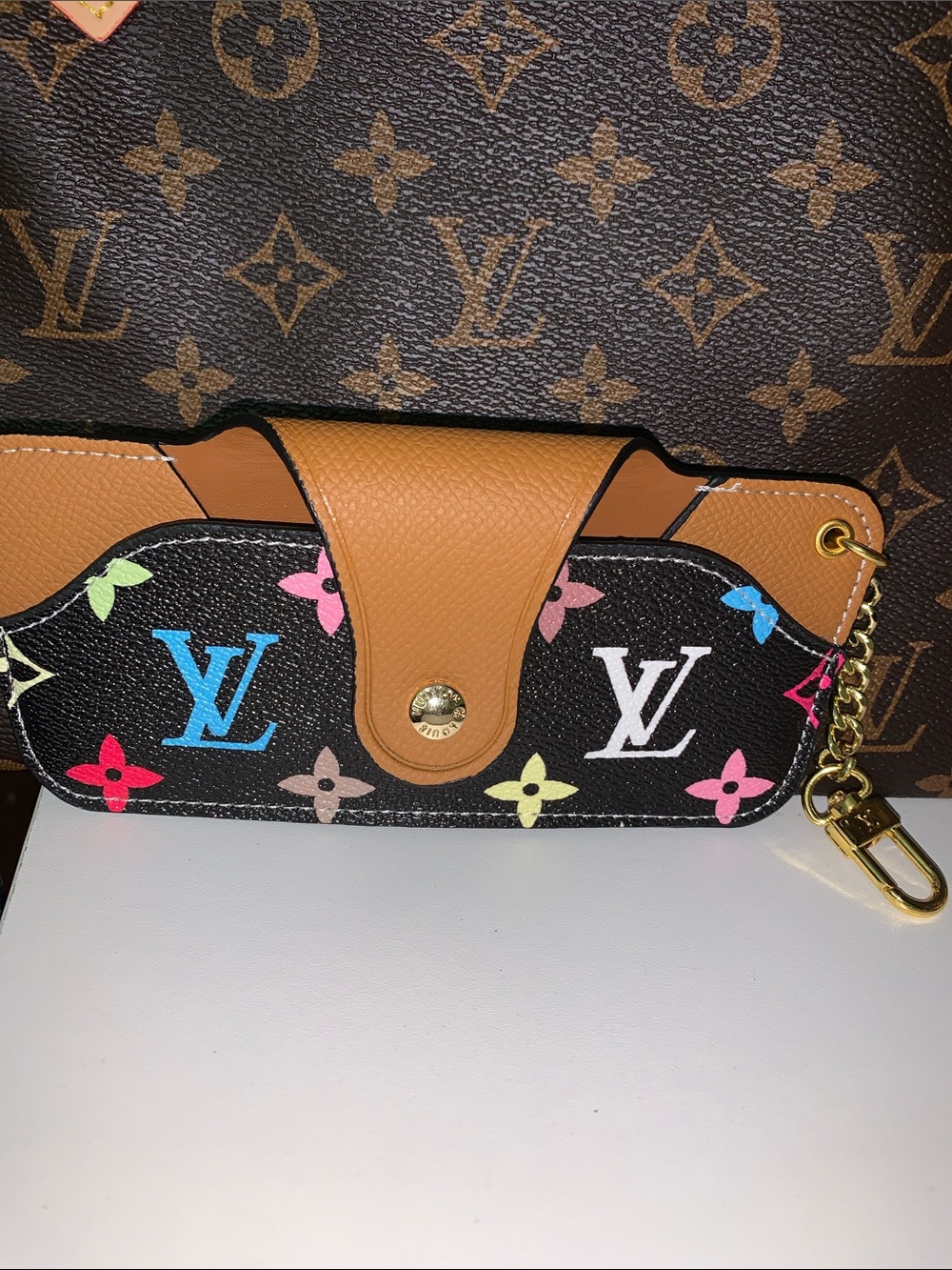Multicolor inspired Monogram black glasses holder bag charm
